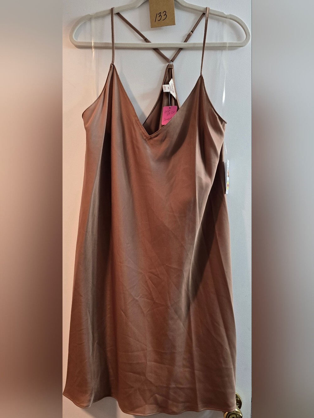 133 State Of Day Satin Slip Dress in Warm Brown
